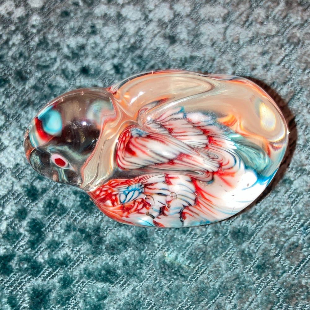 Vintage Murano-style art glass bunny rabbit paperweight with millefiori details